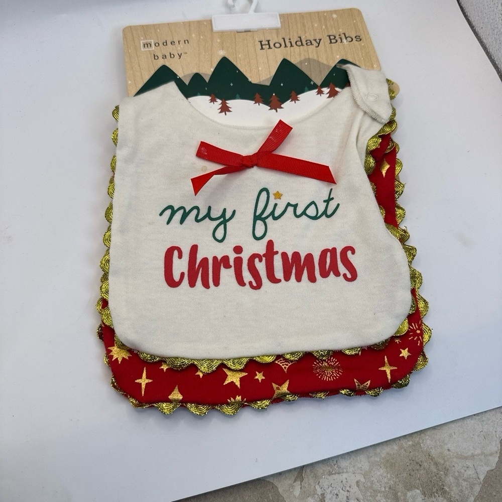 modern baby My First Christmas Baby Bibs White Red Holiday Keepsake‎